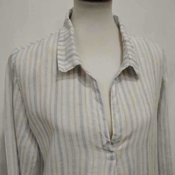 BABY BLUE PINSTRIPE LINEN BLOUSE - Picture 8 of 8